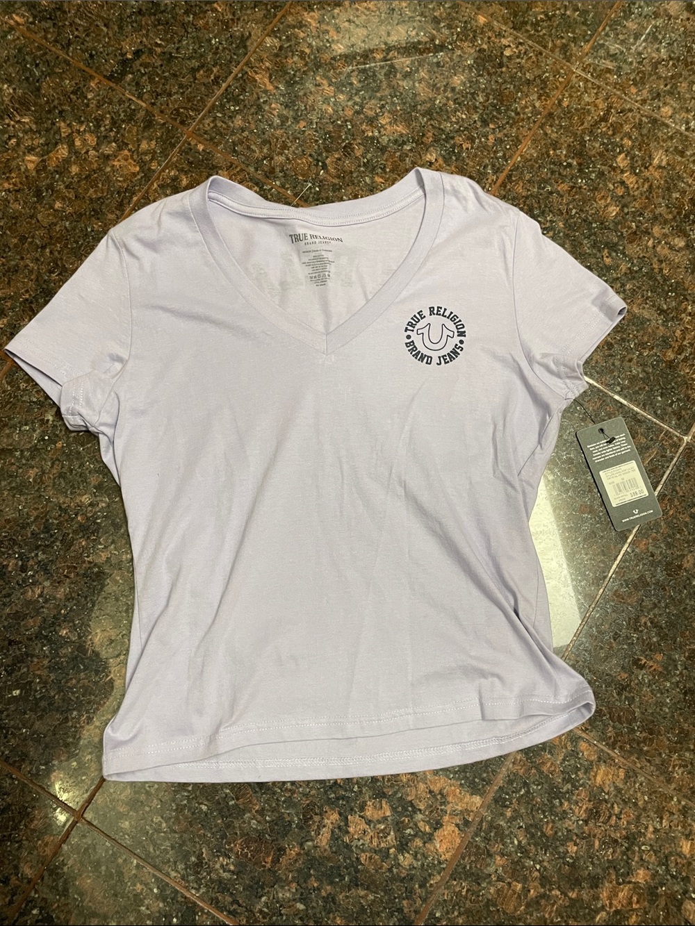 True Religion Lavender V-Neck Logo Tee